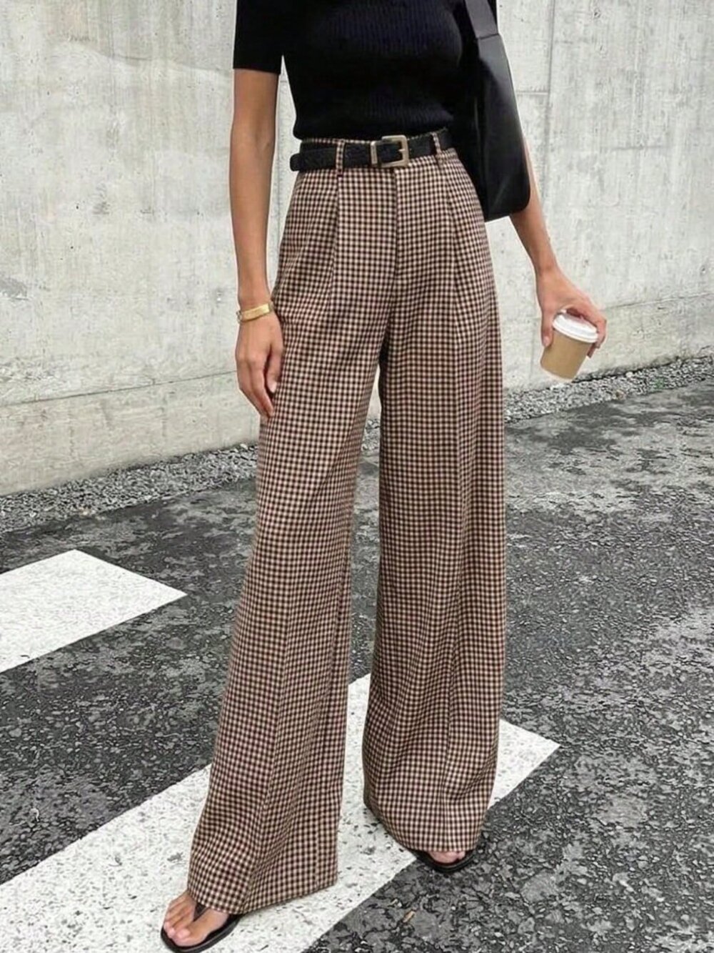 Multicolor Casual Women's Plaid High Waist Straight Leg Pants - Picture 4 of 8